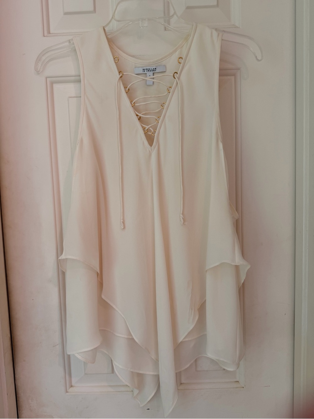 Derek Lam IO Crosby layered silk camisole, lace up V-neck, gold detail, Sz 4 - Picture 14 of 14